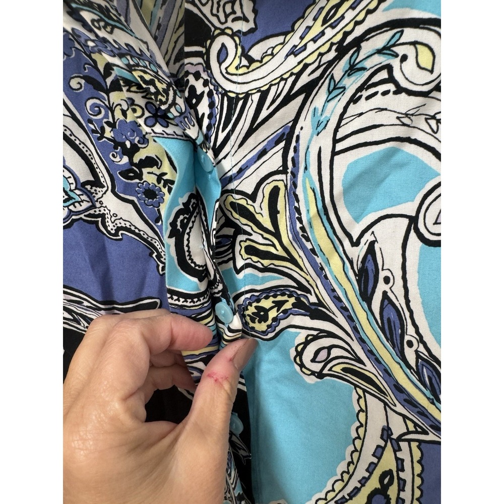 Chicos No‎ Iron Shirt Blouse Button Front Paisley Print Blue Women Size 0 S - Picture 6 of 12